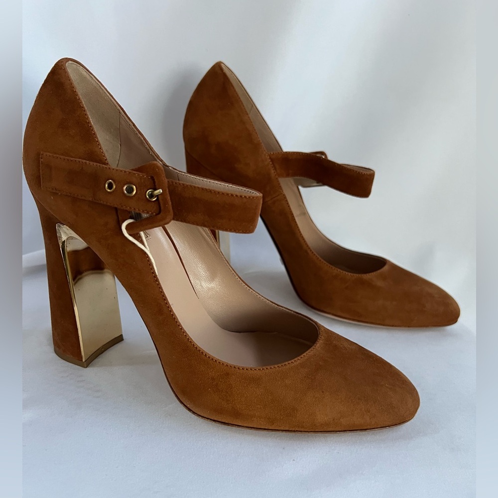 NWB Sebastian Milano Brown Suede Heels with Gold Accent 9 US